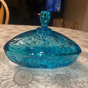 Hazel Atlas Capri Blue Glass Lidded Dish
